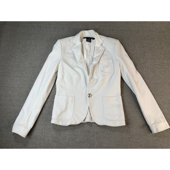 Ralph Lauren Sport Womens Blazer Sports Coat Embroidered Preppy White Size 8 - Picture 1 of 11